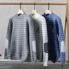 Men's Vests Autumn Versatile Warm Casual Fashion Stripe Print Half High Collar Pullover Sweater
