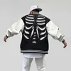 Chaquetas para hombres Chaqueta de béisbol para hombres americanos, ropa de calle, parche de esqueleto de hip-hop, chaqueta del equipo escolar, parche gótico Harajuku, ropa punk para hombres x1016