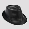 Wide Brim Hats Bucket Man High Quality Genuine Leather Jazz Fedora Gentleman Cow Skin Short BlackBrown Sheepskin Fitted Top Hat Male Shows 231013