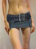 Skirts Rockmore y2k Super Short Jean Belt Design Fashion Sexy Low Waisted Mini Women Summer Beach Party 90s Retro 231016