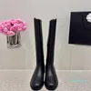 2023-Black Leather Mid-Calf boots Round toe Slip-on flat heels Chelsea Booties Top quality women luxury designer Casual Fashion Party Dress shoes