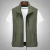 Gilets pour hommes Mode Col montant Poches Zipper Broderie Gilet Manteaux Vêtements 2023 Automne Casual Tops Coréen Asymétrique Vestes