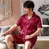 Conjunto de pijama de cetim de seda masculino verão pijamas manga curta camisa cintura elástica shorts pijama terno lounge plus size 3xl 4xl 5xl283g