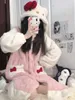 2023KT Cat Coral Fleece Fabric Nightgown Winter Warm Nightgown Women's Cute Nightgown Home Fur pijamas woman Warm pajamas Christmas gift