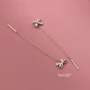 Boucles d'oreilles pendantes en argent sterling 925 véritable avec nœud papillon en forme de goutte de zircon délicat à enfiler, bijoux hypoallergéniques pour femmes
