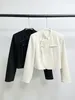 Women's Jackets Women Fashion Chinese Style Stand Collar White Slim Top Coat Elegant Lady Long Sleeve Single Breasted Black Jacket