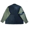 Giacche da uomo M65 Giacca da uomo allentata a quattro tasche con giunzione pungente tinta in cravatta blu Cappotto da lavoro stile militare lavato con profilo da uomo