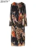 Robes décontractées de base Zevity femmes mode peinture à l'huile impression maille mince robe midi femme Chic O cou à manches longues fête robes DS3459 231016