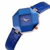 Horloges Casual dames quartz horloge Leren band Jurkhorloges Mode-sieraden Cadeau Strass Geometrie Creatief