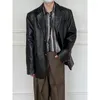 Мужские костюмы SYUHGFA, корейский шикарный мужской лаковый кожаный пиджак, модный мужской однобортный мотоциклетный костюм, пальто, осенняя куртка 2023