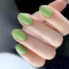 Falska naglar Glossy Artificial Press On Nail Light Green Short Fake with Jelly Lim Diy Reusable Faux Ongles Manicure Tool