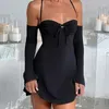 Basic Casual Jurken Mode Cross Spaghetti Mini-jurken Zomer Bodycon Laag uitgesneden Club Party Sexy Trekkoord Ruglooze Cami 231016