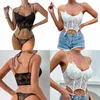 Kvinnors tankar x7ya kvinnor sexiga ren mesh bustier vintage spetsväst toppar