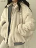 Женское пальто из искусственного меха с двусторонним капюшоном, женское зимнее флисовое утолщенное теплое парковое пальто большого размера Fe, повседневная свободная верхняя одежда на молнии в корейском стилеL231016