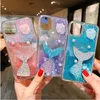 Étuis de téléphone portable Été Quicksand Perle Sirène Coque de téléphone à bordure souple pour iphone 6 7 8 Plus X XS XR MAX 11 Pro 2020 SE bling shell Glitter coverL2310/16