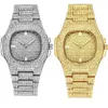 Keten Mannen Luxe Iced Out Horloges Armband Set Goud Zilver Kleur Vol Strass Cubaanse Relogio Feminino 231016