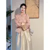 Ethnic Clothing 2023 Chinese Style Suit Skirt Temperament Lady Plate Buckle Pink Two Piece Set For Women Qipao