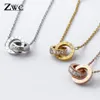 ZWC nouvelle mode de luxe couleur or chiffre romain collier pendentifs pour femmes fête de mariage en acier inoxydable collier bijoux cadeau 1253P