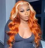 Synthetische pruiken Groen Body Wave Kant Pruiken Synthetische Hoogtepunt Ombre Los Middenscheiding Blond/oranje Halloween Cosplay 230227