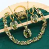 Ensemble de bijoux de mariage géométrique couleur or pour femmes, Bracelet en Zircon vert Olive, boucles d'oreilles, collier pendentif, bague, cadeau de noël H10223160