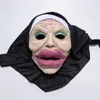 Festleveranser roliga sexiga stora läppar nunna mask cosplay full huvudmasker med headscarf halloween karneval kostym rekvisita