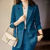 Costumes pour femmes Bleu Noir Vert Femmes Solide Formelle Blazer Manteau Femme À Manches Longues Simple Boutonnage Veste Droite Pour Bureau Dames Vêtements De Travail