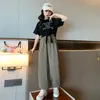 Kläder sätter tonåringar flicka modekläder set koreansk stil bokstav topp breda ben byxor två stycken fritid kostym kläder för barn 10 12 år