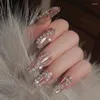 Falska naglar Handkläder Nagelborr Burst Flash Full Pink Chain Trapezoidal Girl Must Light Luxury High-End