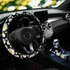Steering Wheel Covers 37-38cm Car Steering Wheel Cover Daisy Flower Auto Interior Decoration Knitted Steering Wheel Cover Universal Car Accessories Q231016