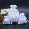 Shopping Bags 50pcs/lot White Satin Drawstring Pouches For Jewelry Makeup Underwear Gift Packaging Bag Home Storage Sacks Custom