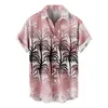 Camisas casuales para hombres Camisa hawaiana para hombres Camiseta con estampado de árbol de coco Camiseta suelta Botón de solapa superior Ropa de algodón Camisa de playa masculina