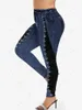 Женские брюки из двух частей 2023 Женские молнии с люверсами на шнуровке Заклепки Рукава с 3D-имитацией джинсовой ткани Футболка или леггинсы Повседневные повседневные комплекты