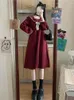 Robes décontractées QWEEK Vintage Preppy Style School Student Robe Rouge Japonais Harajuku Coréen Kpop Sailor Col À Manches Longues 2023 Automne