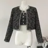여자 재킷 고품질 접합체 페미니노 우아함 트위드 2 피스 세트 여성 가을 ​​겨울 재킷 코트 브라 세트 의상