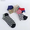 Herrensocken 5 Paar Frühling Sommer Niedlich Mode Knöchel Baumwolle Cartoon Gitter Raute Geometrie Bart Muster Lustige Männer CasualL231016