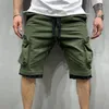 Shorts masculinos carga cintura elástica vários bolsos zíper cordão streetwear casual na altura do joelho roupas de verão