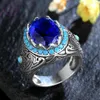 Cluster Ringen 925 Sterling Zilveren Ring Luxe Saffier Donkerblauwe Zirkoon Steen Voor Mannen Vrouwen Edelsteen Fijne Sieraden Gift234p