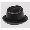 Wide Brim Hats Bucket Man High Quality Genuine Leather Jazz Fedora Gentleman Cow Skin Short BlackBrown Sheepskin Fitted Top Hat Male Shows 231013