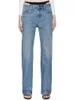 Jeans da donna Moda Donna Bikini Decorato Pantaloni in denim con giunture Pantaloni quattro stagioni Blu dritti a gamba larga per donna
