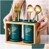 Storage Bottles & Jars Storage Bottles Korean-Style Ceramic Chopsticks Basket Drainage Household Kitchen Tableware Fork Spoon Box Home Dhvqn