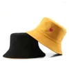 Berets Vintage Street Embroidery Heart Pattern Hat Elegant Sunshade Japanese Korean Style Cap Two-Sided Women Sun Bucket