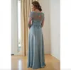 Blue Ice Plus Size Kleider für die Brautmutter, 3/4-Ärmel, Perlen, tiefer V-Ausschnitt, Applikationen, Hochzeitsgastkleid, Spitze, Abendparty-Kleider