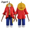 Jogerli Anime Cosplay Costumes Monkey D Luffy Cos Suit Pirate King Clothes Straw Hats Props Funny Halloween Gift