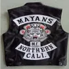 Fashion-Mayans MC Мотоцикл Панк Локомотив Искусственная кожа Черный жилет Мужская модная одежда Черное пальто207p