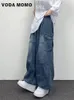 Mens Jeans Autumn Harajuku Fashion retro High Street hiphop Pants Straight Wide Leg Women Casual Loose Big Pockets Cargo 231016