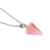 Hänge halsband Natural Stone Quartz Triangle Crystal Necklace Men Kvinnor smycken färgade avsmalnande silver lång kedja