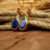 Dangle Earrings Trendy Vintage Oval Navy Blue Stone Drop For Women Red Rhinestone Gold Color Metal Hanging Earring Accessories Jewelry