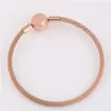 Original 925 Sterling Silver Bangle Rose Gold Snake Chain Basic Ball Clasp Mesh Bracelet Fit Women Bead Charm Fashion Jewelry CX20268c