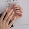 False Nails 30Pcs French Coffin Press On Nail Long Fake With Gel Pink Women Wearable Art Stickers Drop