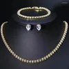 Ketting Oorbellen Set Luxe Mode Kristal Zirconia Armband Drie Stukken Vrouwen Bruiloft Accessoires Jurk Styling Sieraden